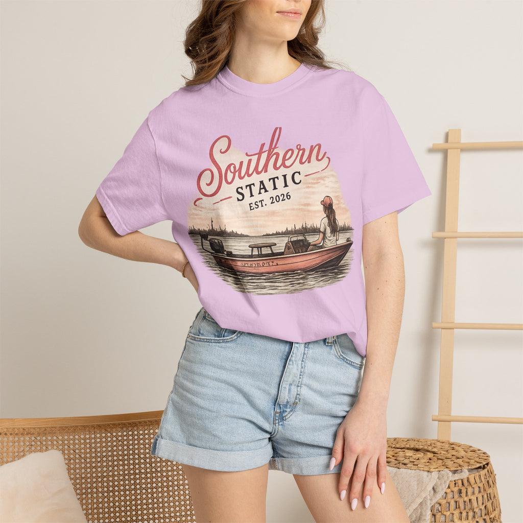 Southern Static Fishing Boat T-Shirt — EST. 2026 Vintage Outdoors Tee