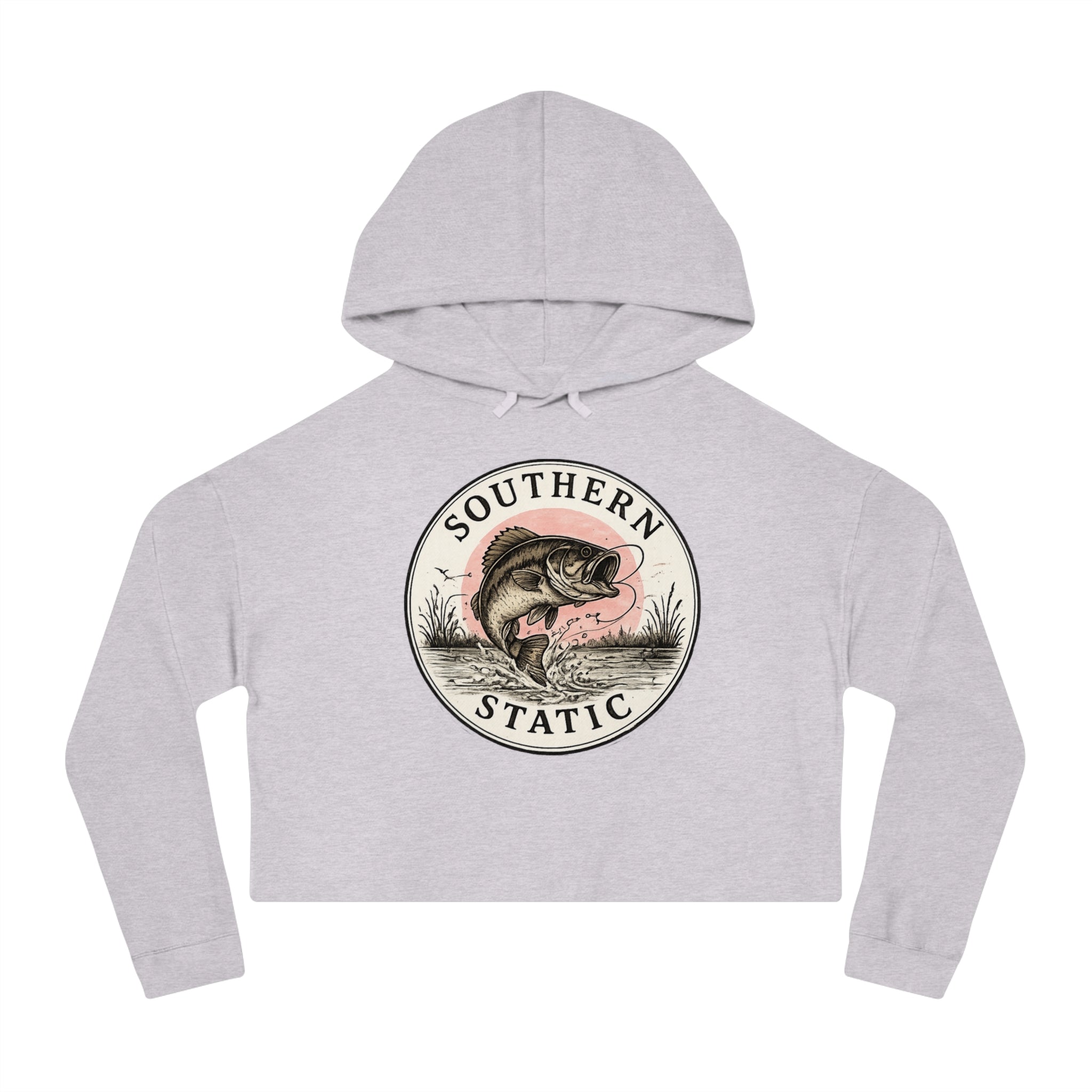 Cropped Hoodie — 'Southern Static' Vintage Bass Fishing Graphic