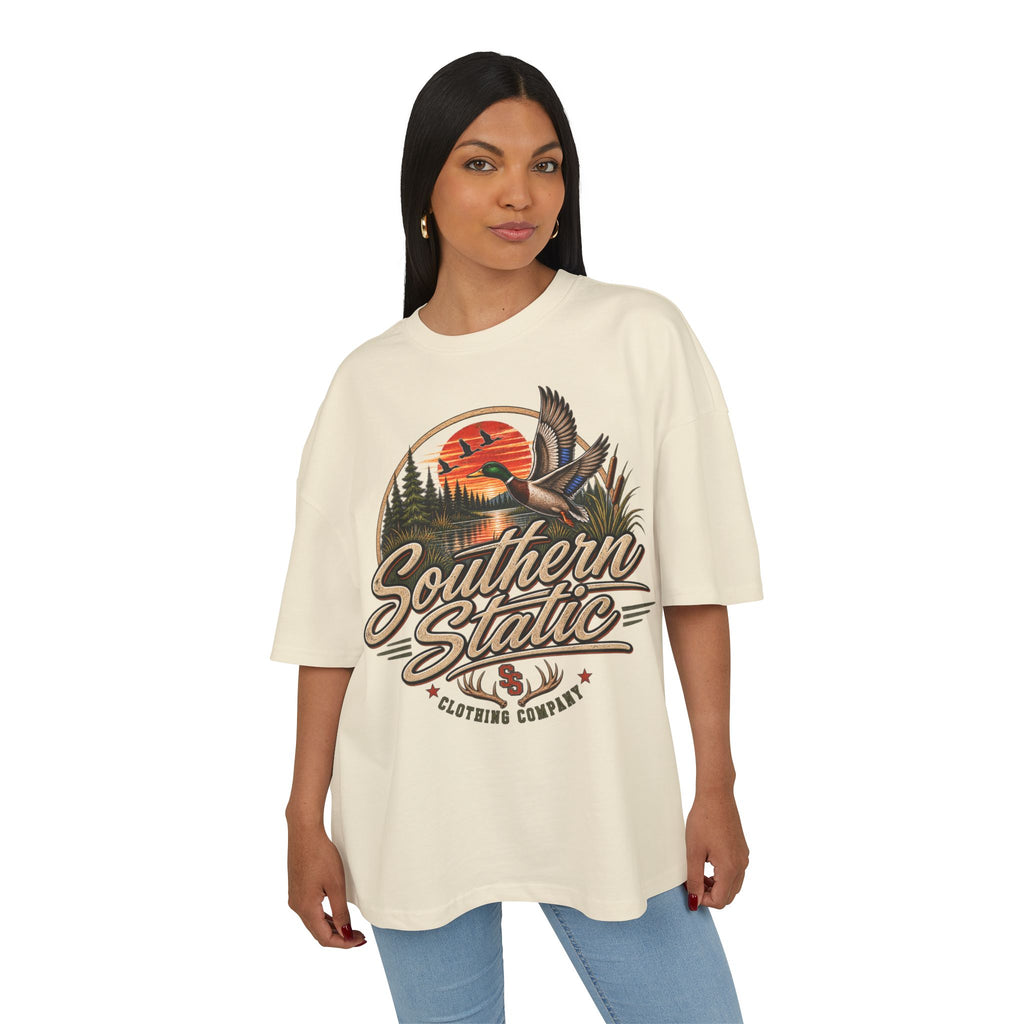 Southern Static Duck Hunting Tee — Retro Outdoors Sunset Graphic Shirt