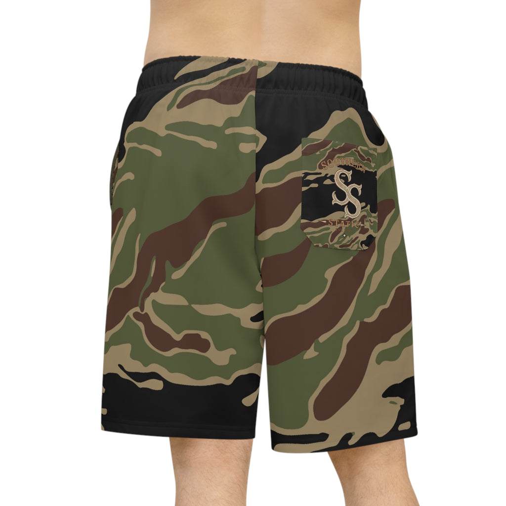 Camo Athletic Long Shorts — Tactical Tigerstripe Workout Shorts