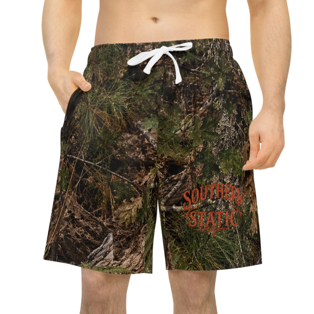 Camo Athletic Long Shorts — Southern Static Logo All-Over Print