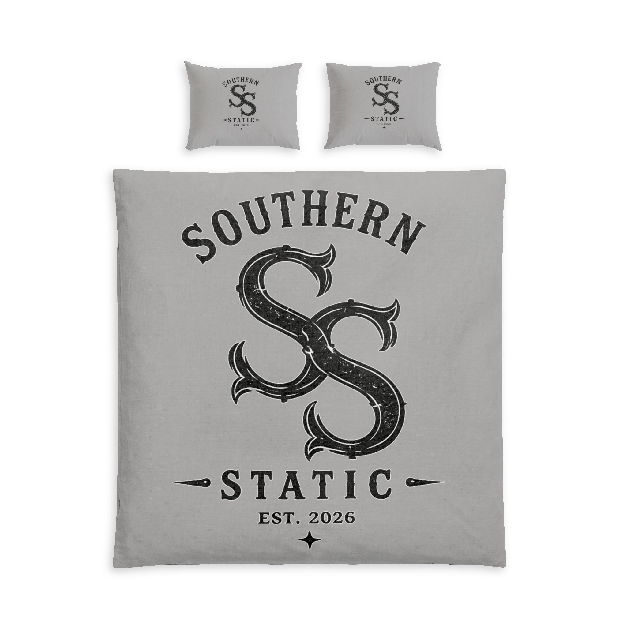 Southern Static Cotton Bed Set – Vintage Monogram Duvet Cover with Pillows