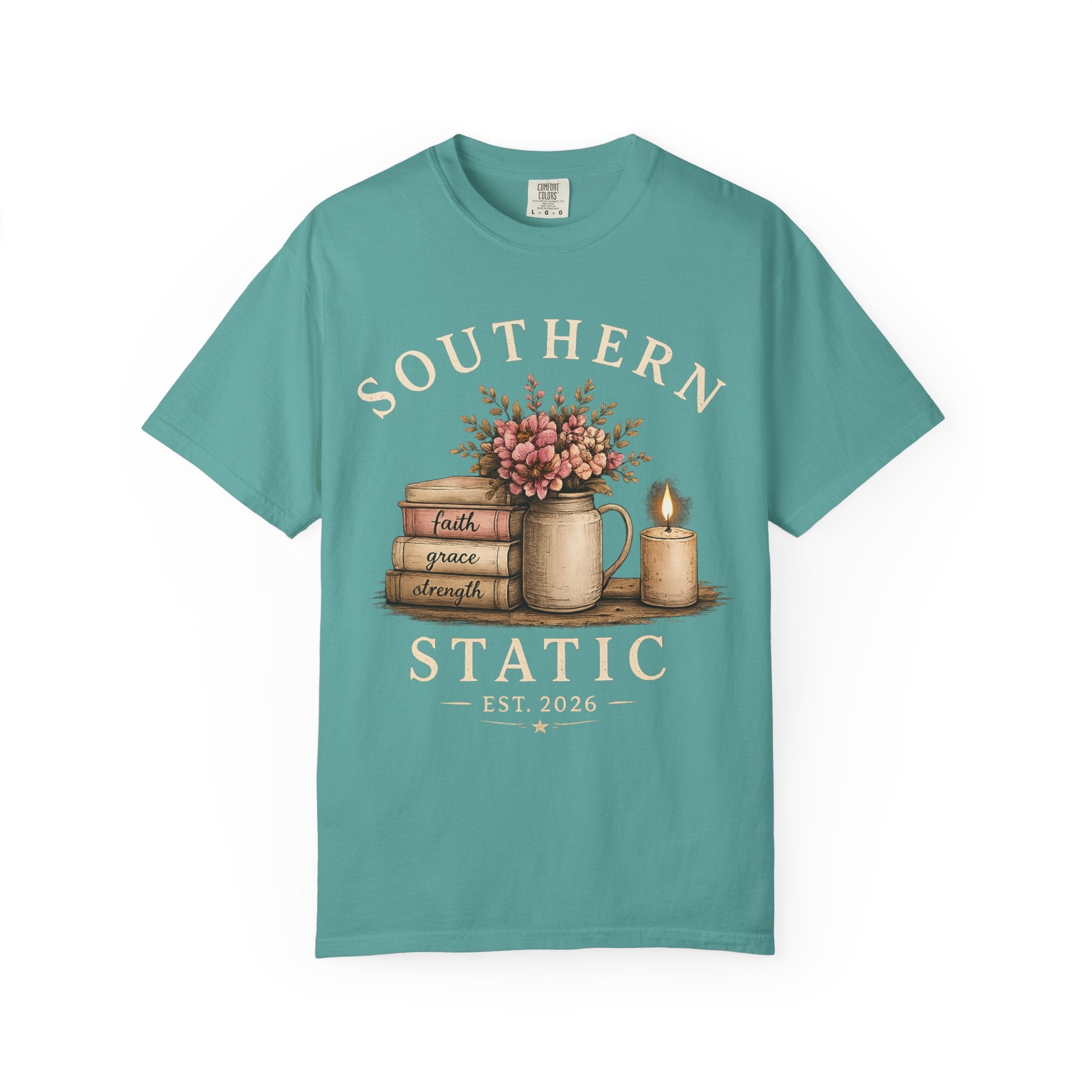 Southern Static Vintage Floral T‑Shirt — Faith, Grace, Strength Stack Design