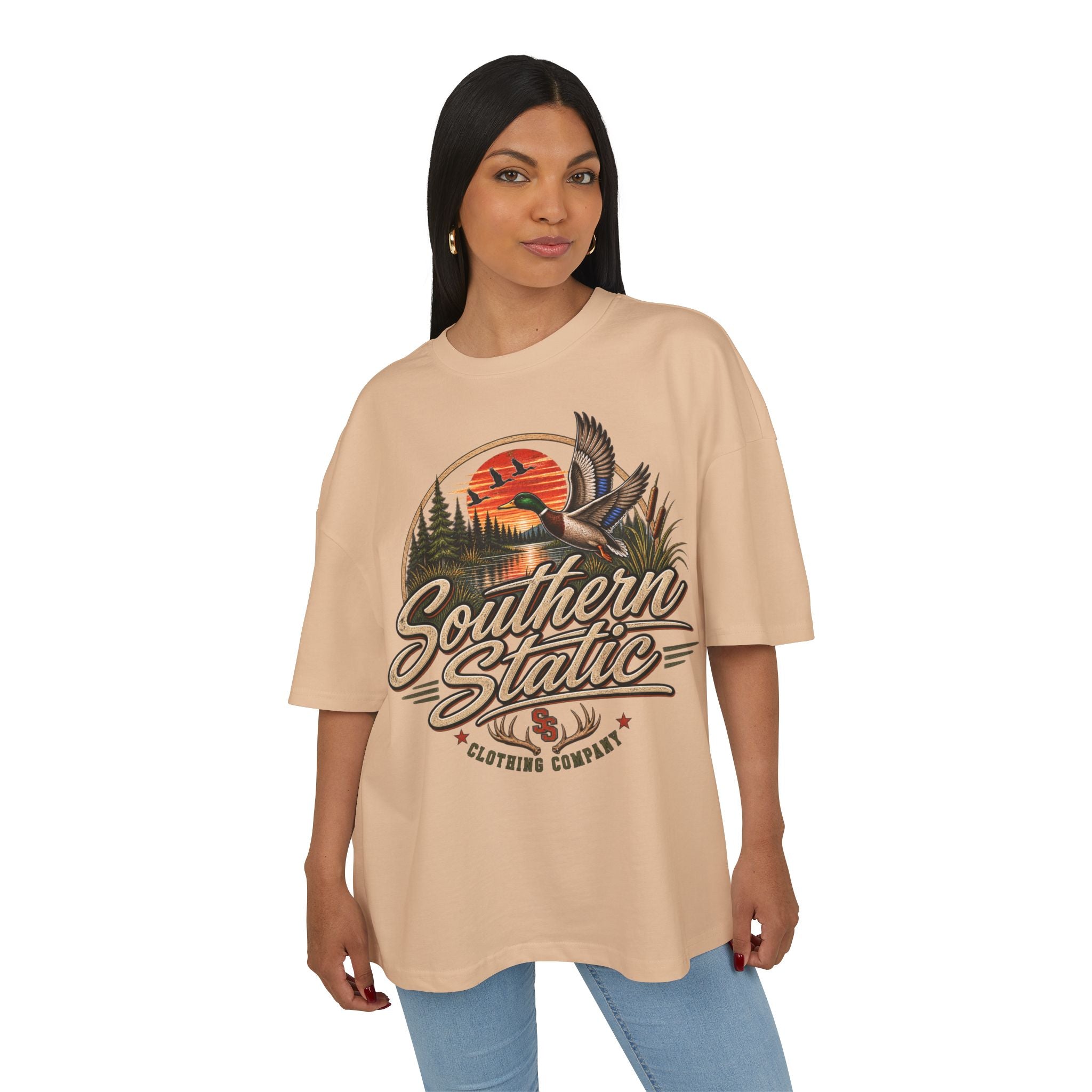 Southern Static Duck Hunting Tee — Retro Outdoors Sunset Graphic Shirt