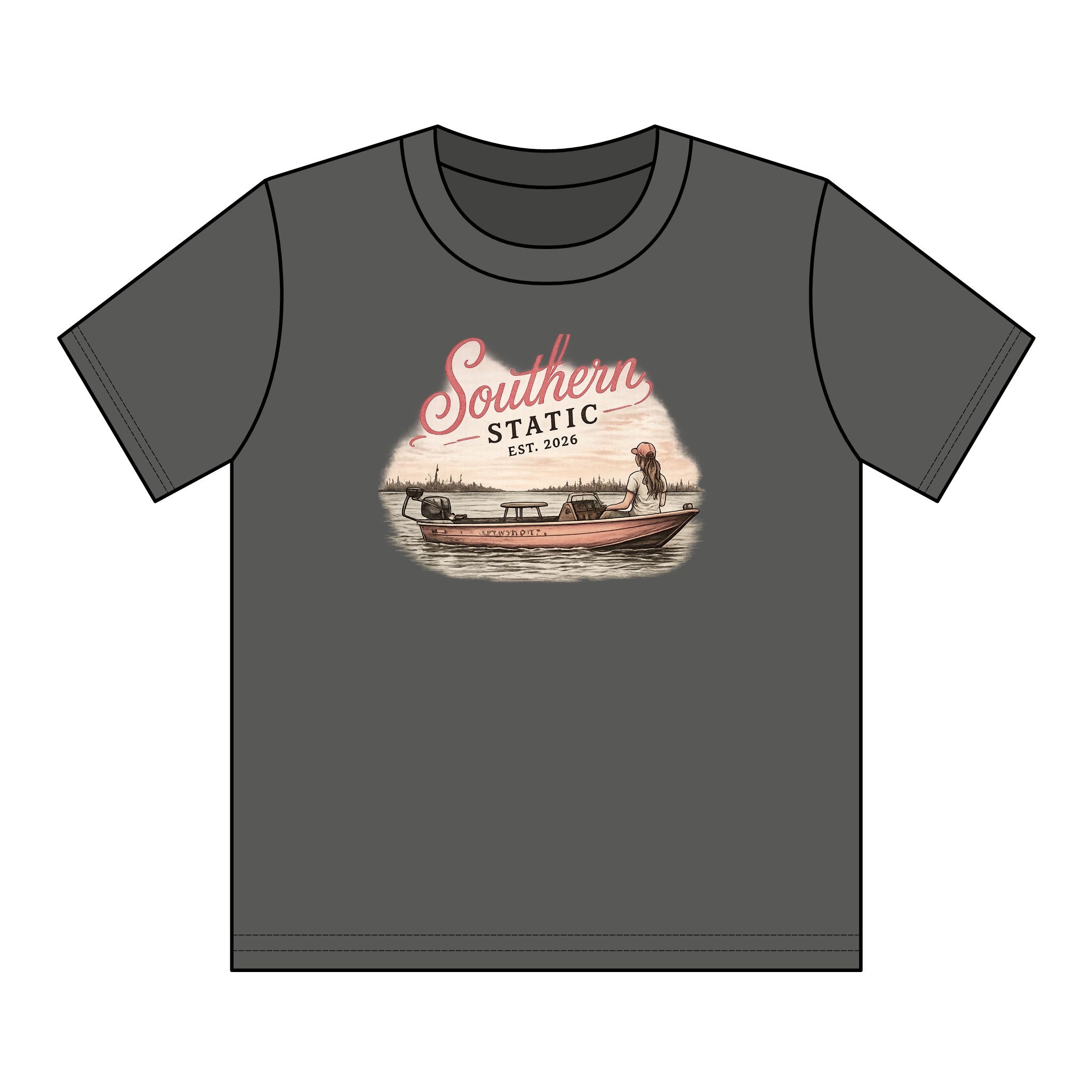 Girl’s Youth T‑Shirt – 'Southern Static' Bass Boat Graphic Tee