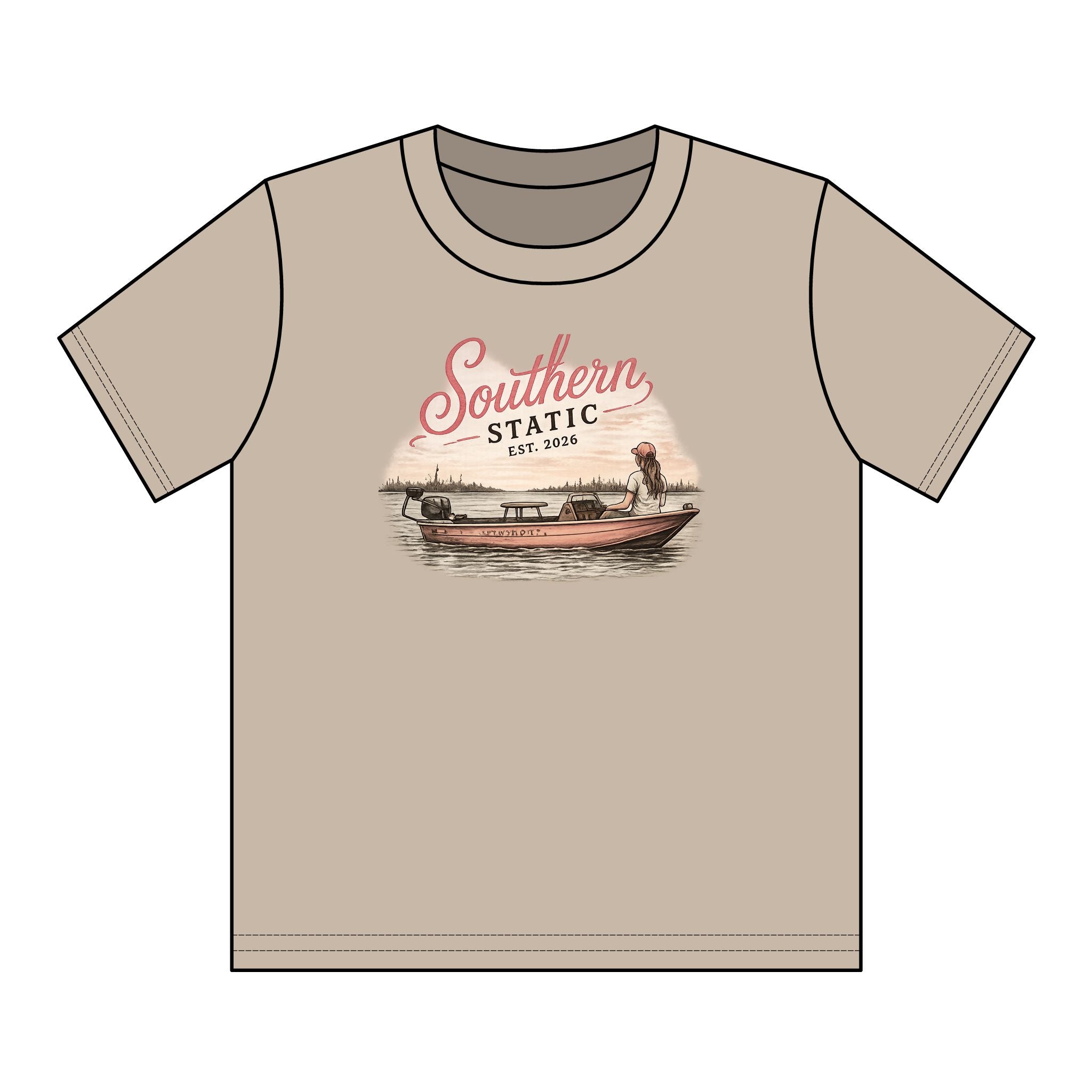 Girl’s Youth T‑Shirt – 'Southern Static' Bass Boat Graphic Tee