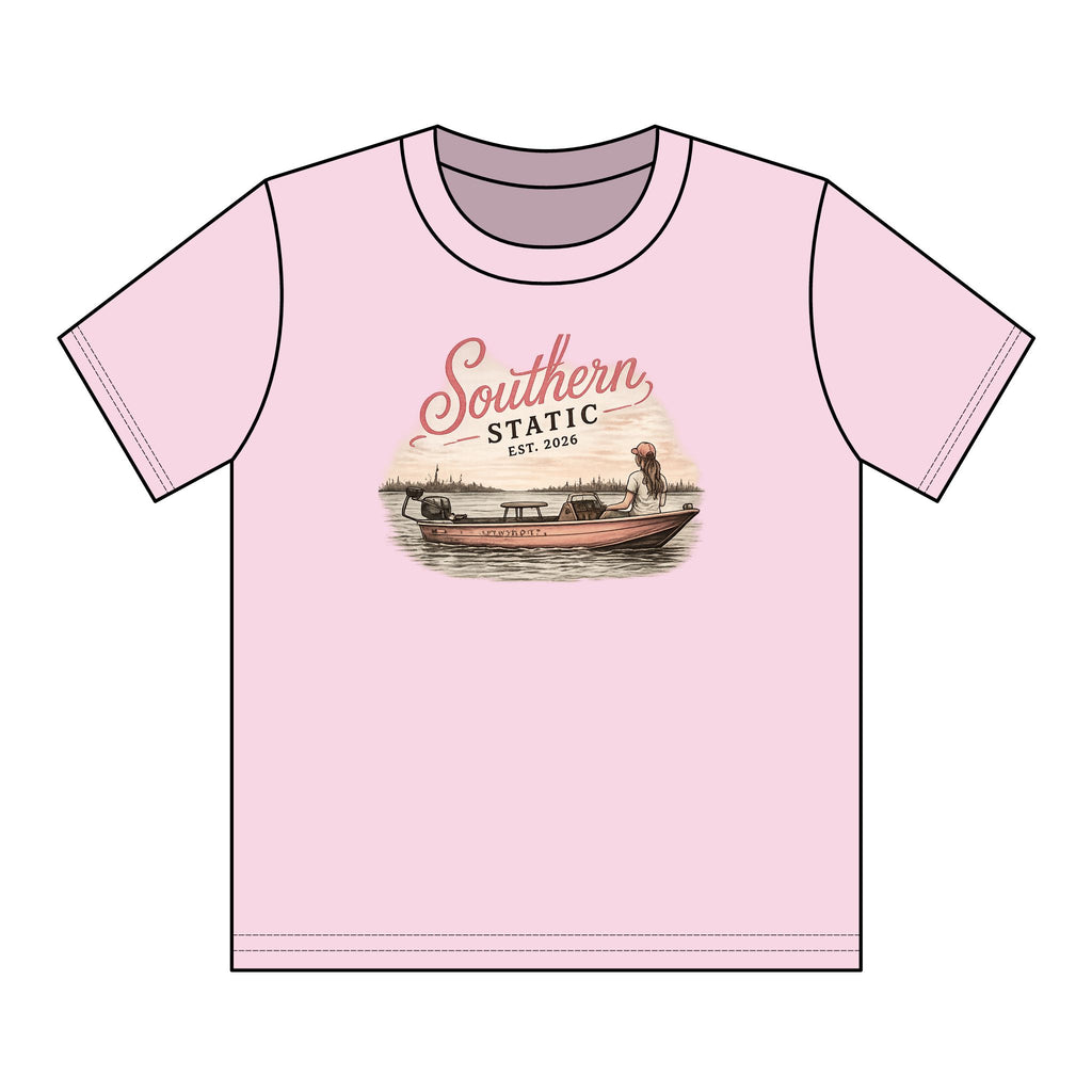 Girl’s Youth T‑Shirt – 'Southern Static' Bass Boat Graphic Tee