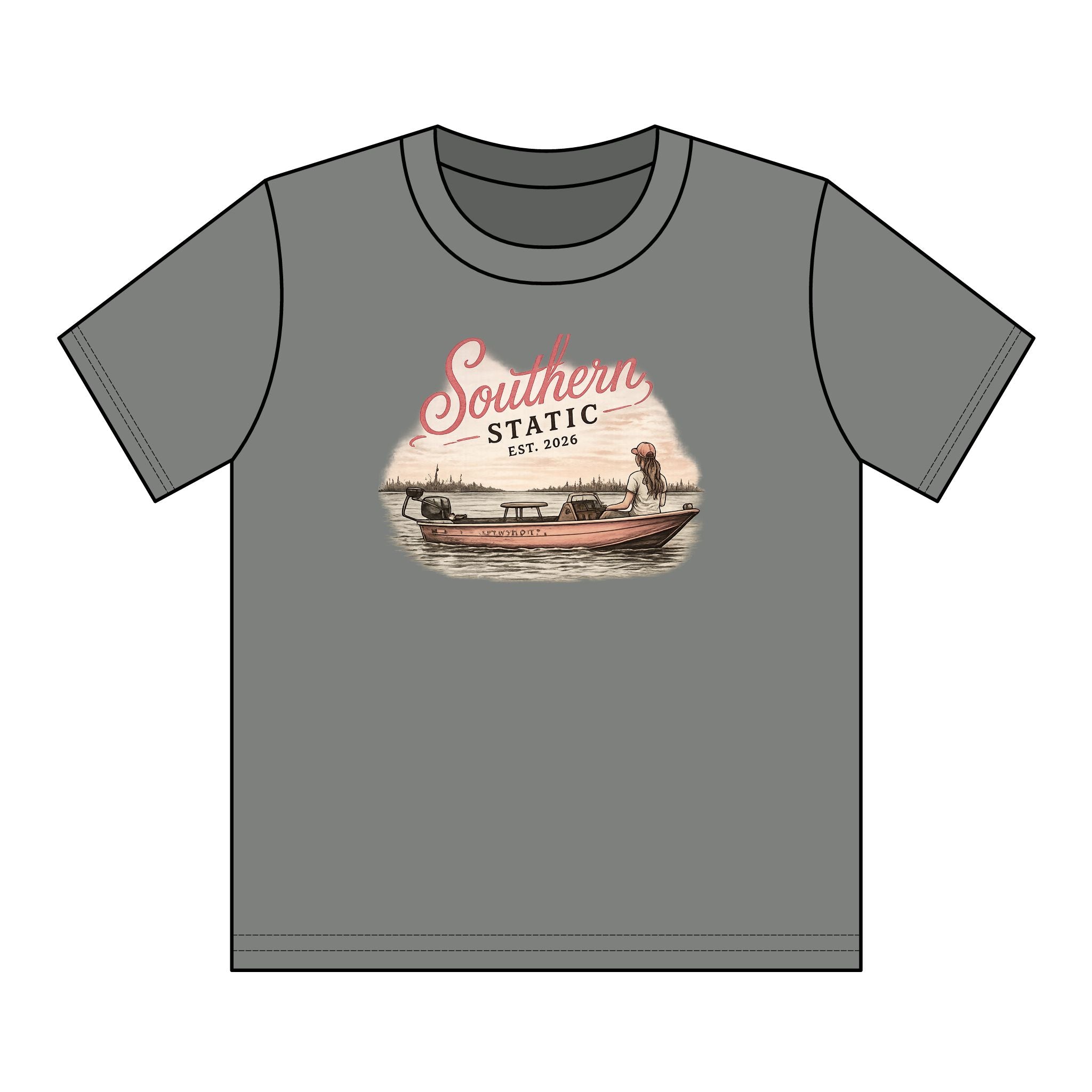 Girl’s Youth T‑Shirt – 'Southern Static' Bass Boat Graphic Tee