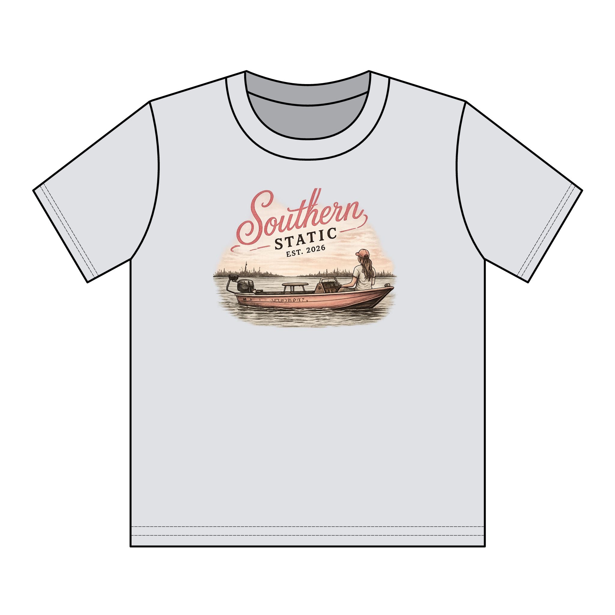 Girl’s Youth T‑Shirt – 'Southern Static' Bass Boat Graphic Tee