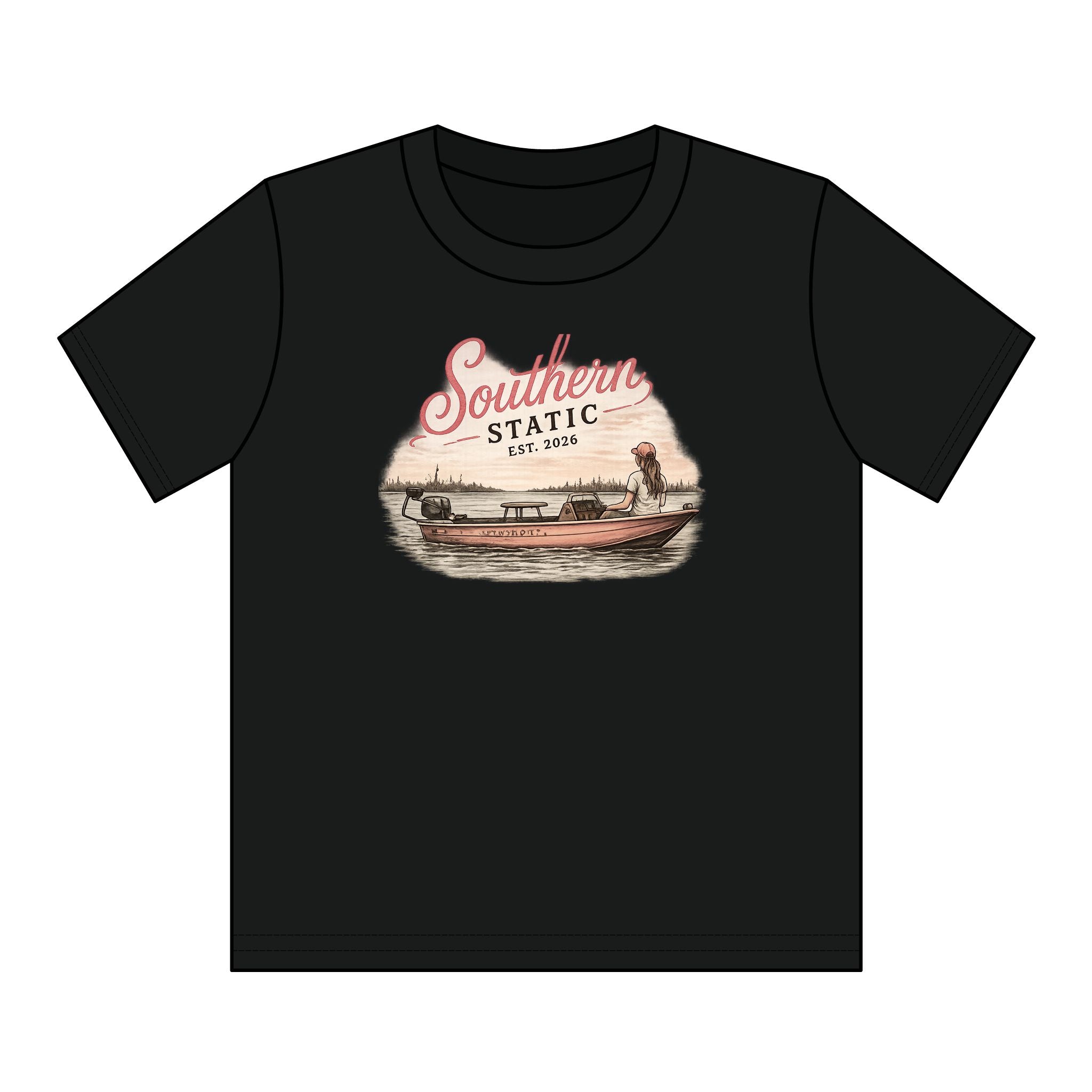 Girl’s Youth T‑Shirt – 'Southern Static' Bass Boat Graphic Tee