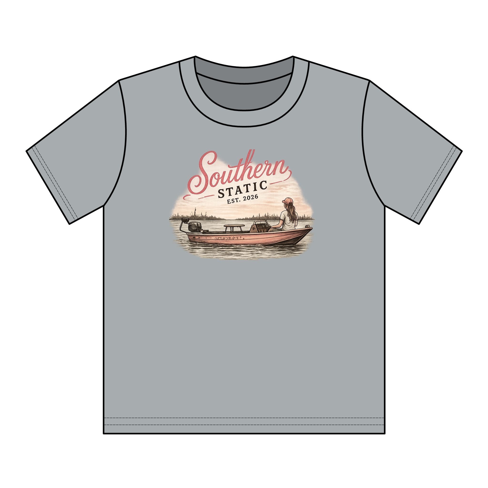Girl’s Youth T‑Shirt – 'Southern Static' Bass Boat Graphic Tee
