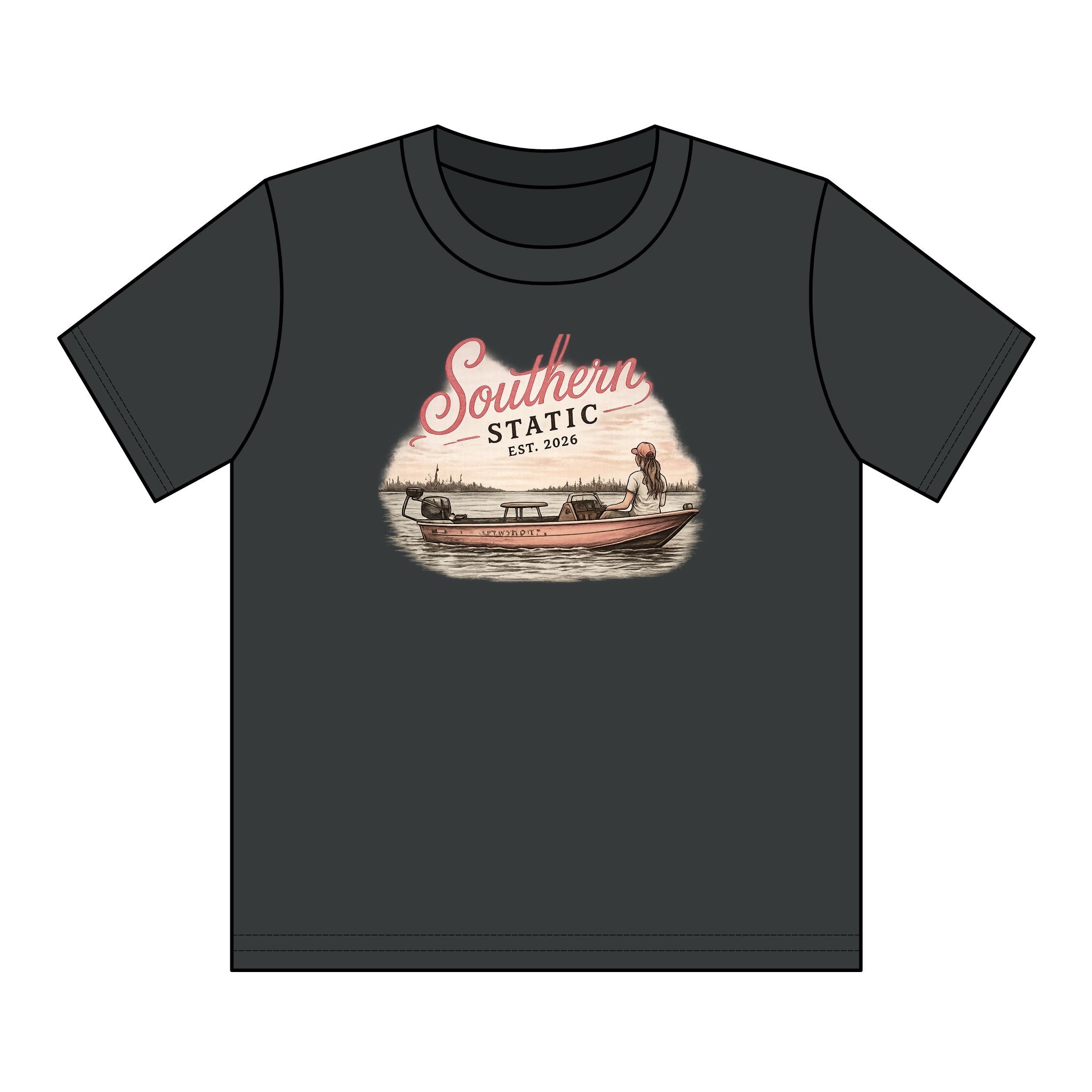 Girl’s Youth T‑Shirt – 'Southern Static' Bass Boat Graphic Tee