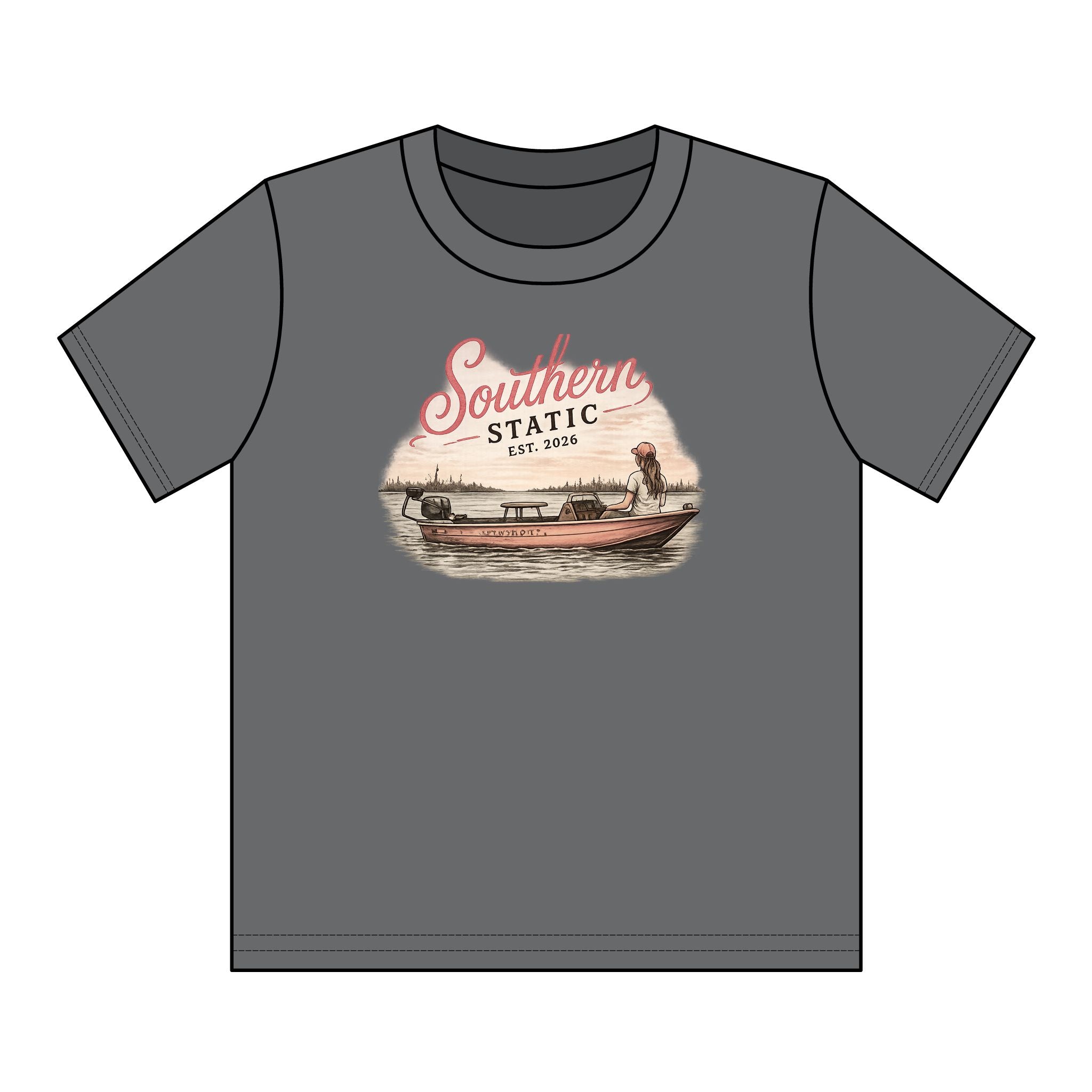 Girl’s Youth T‑Shirt – 'Southern Static' Bass Boat Graphic Tee