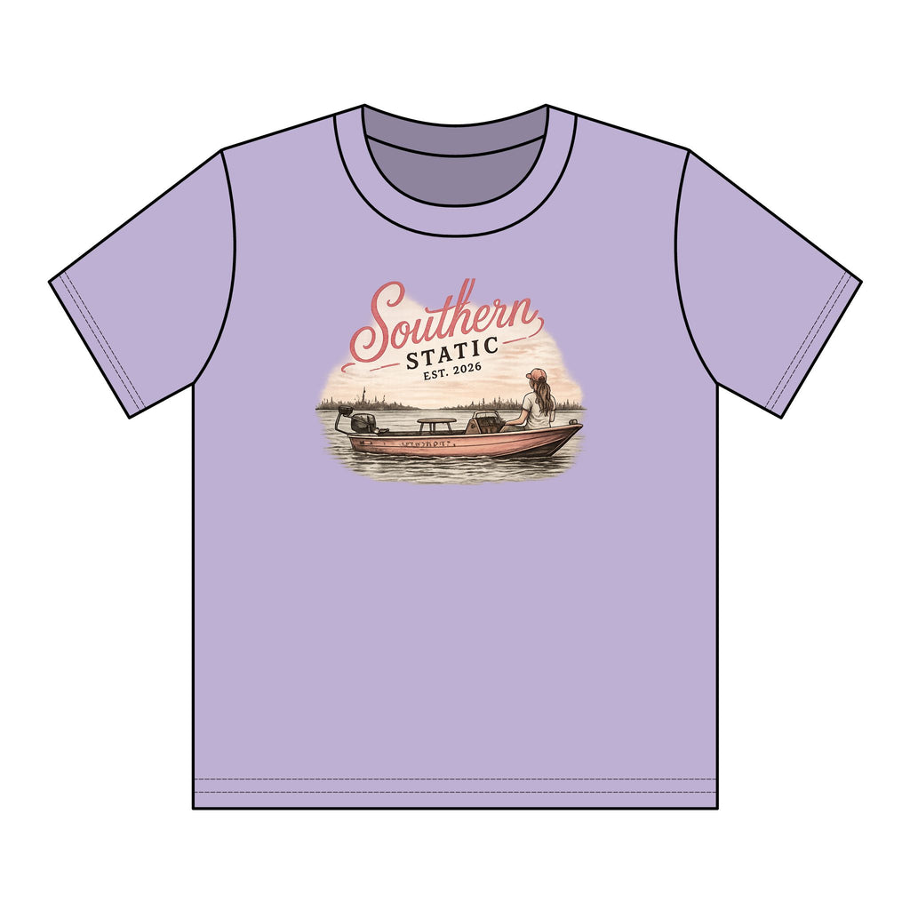 Girl’s Youth T‑Shirt – 'Southern Static' Bass Boat Graphic Tee