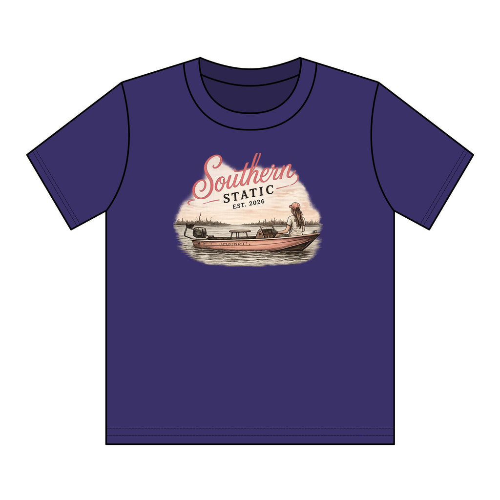 Girl’s Youth T‑Shirt – 'Southern Static' Bass Boat Graphic Tee