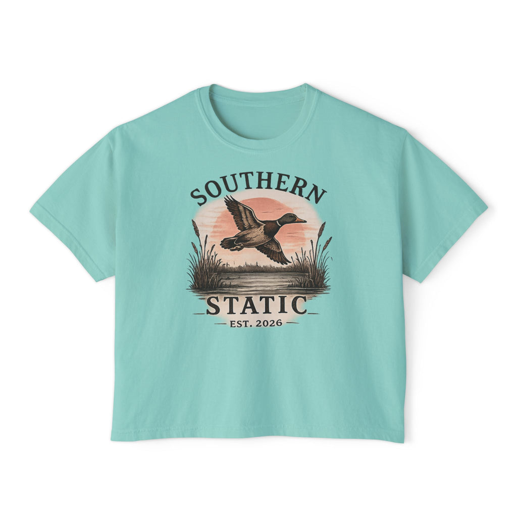 Southern Static Duck Tee — Women's Boxy Hunting Shirt