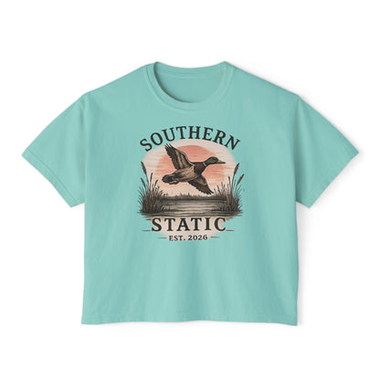 Southern Static Duck Tee — Women's Boxy Hunting Shirt