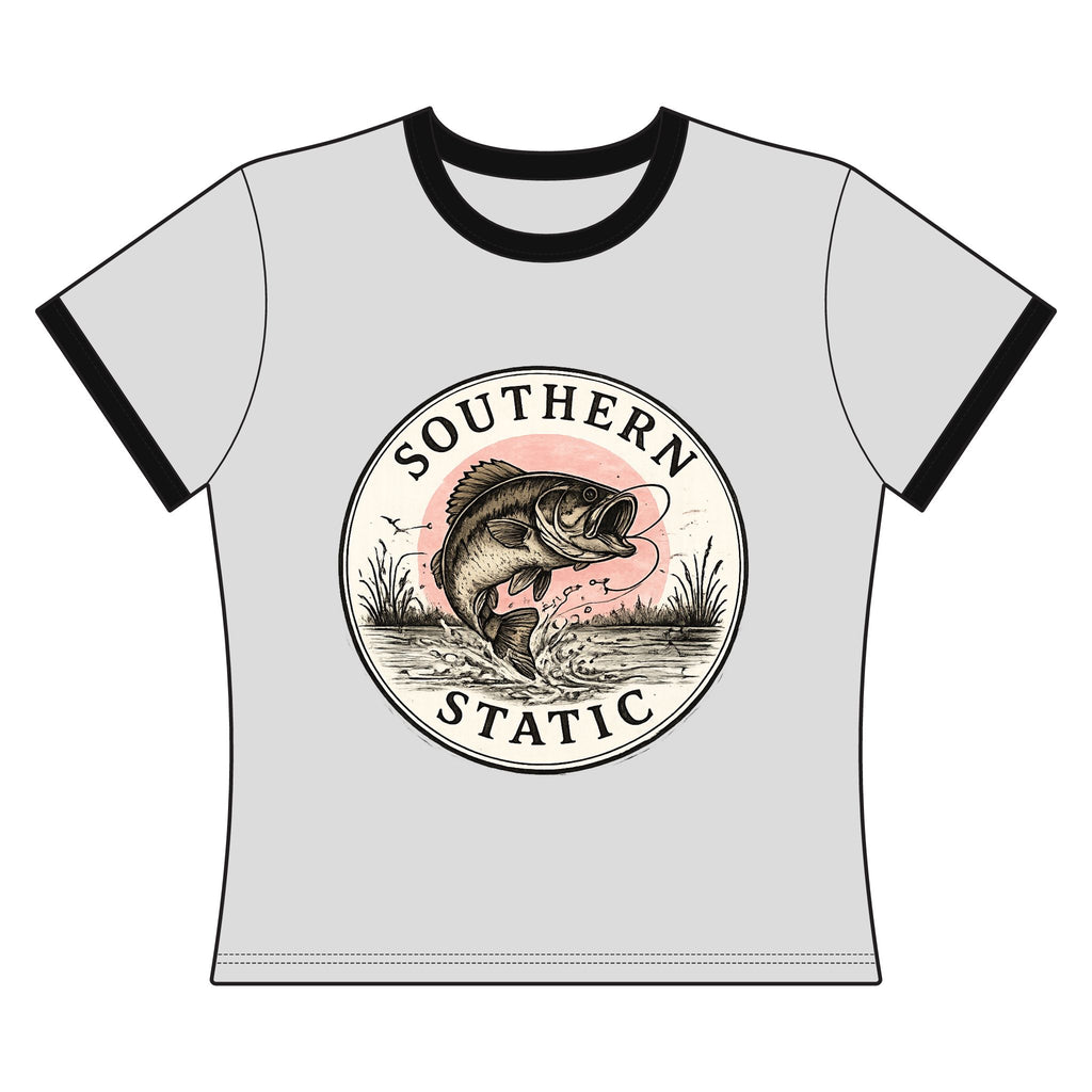 Southern Static Bass Ringer Tee — Women’s Fishing Vintage Graphic Shirt