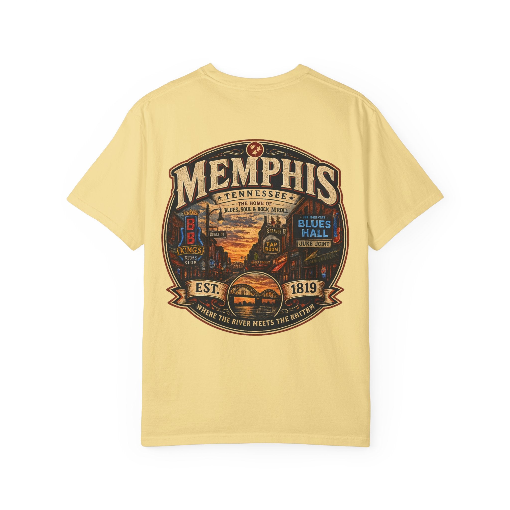 Memphis Tennessee Vintage Badge T-shirt | Blues Hall Riverfront Est. 1819
