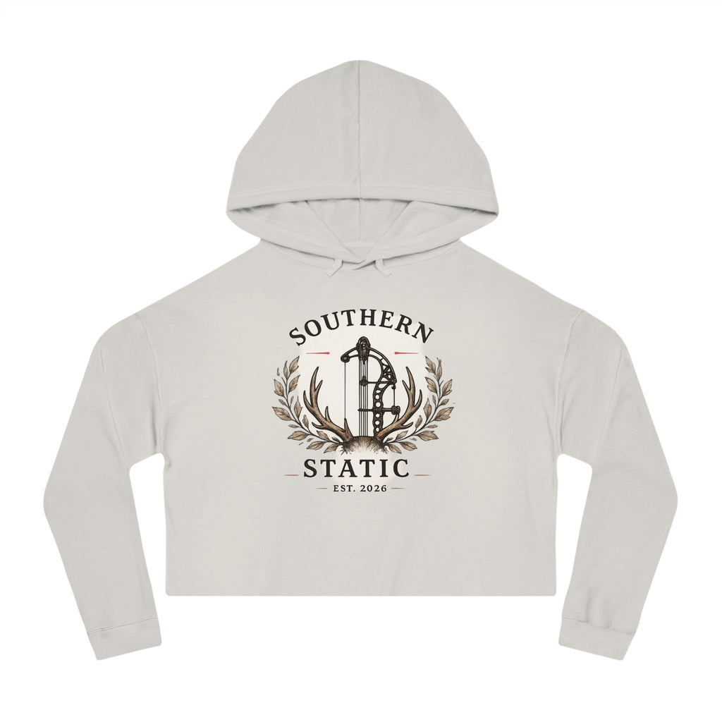Southern Static Cropped Hoodie - Women’s Vintage Southern Crest Hooded Sweatshirt