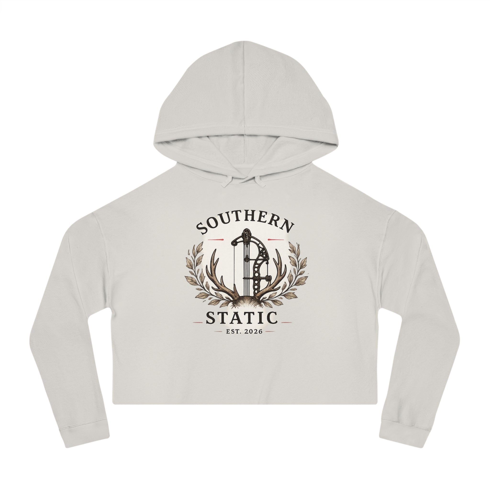 Southern Static Cropped Hoodie - Women’s Vintage Southern Crest Hooded Sweatshirt