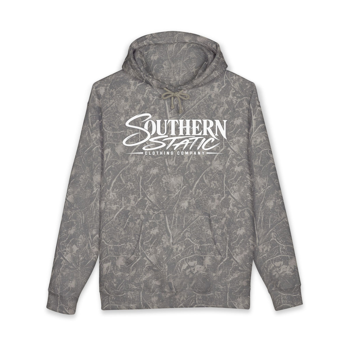 Southern Static Camo Hoodie — Outdoor Hunting Hoodie with Orange Logo