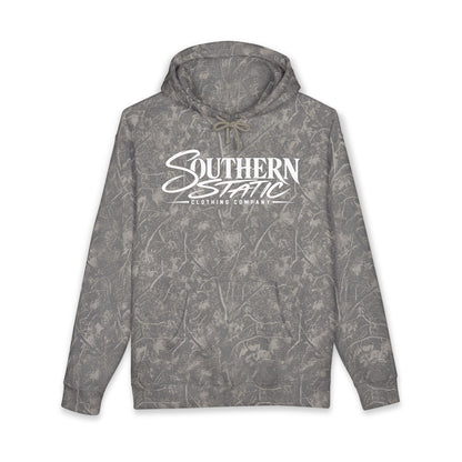 Southern Static Camo Hoodie — Outdoor Hunting Hoodie with Orange Logo