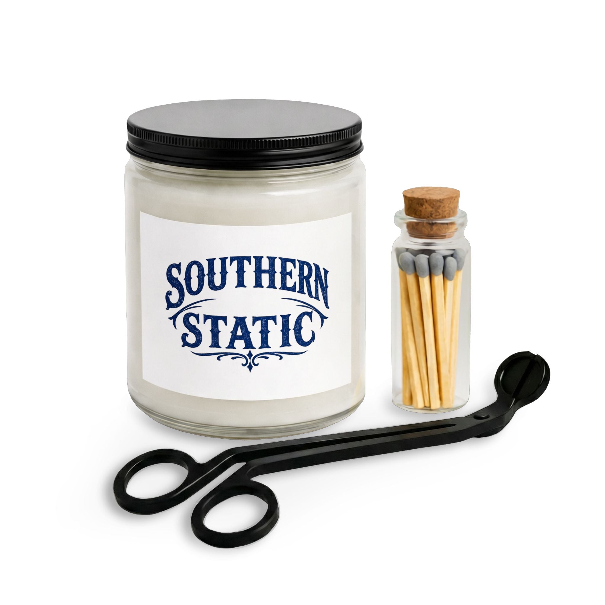 Southern Static Candle Set | Jar Candle with Matches and Wick Trimmer