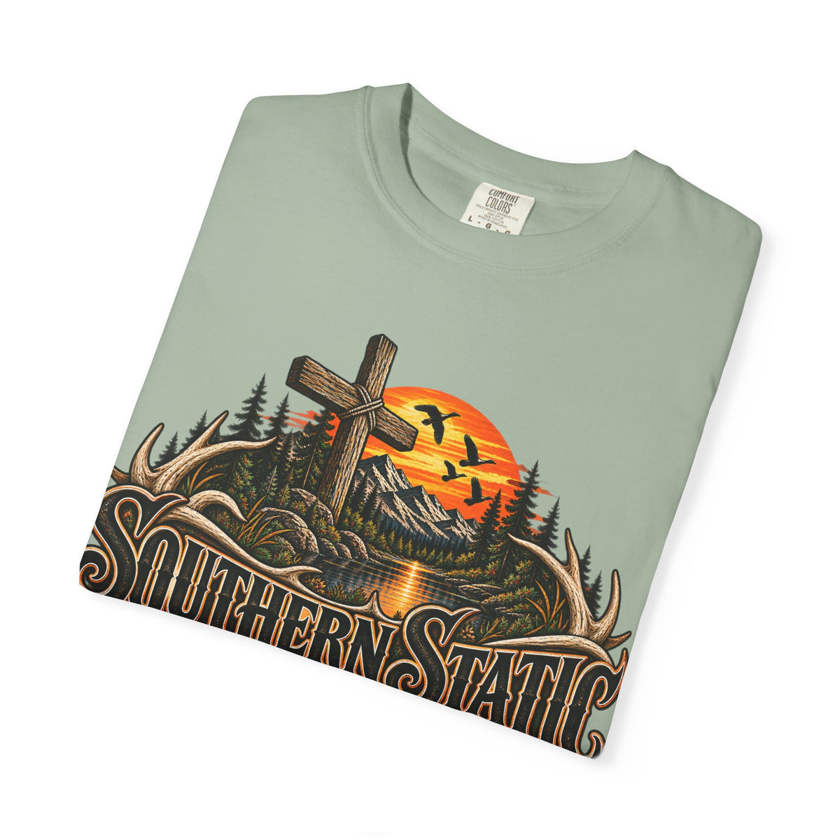 T-Shirt — Southern Static Rustic Cross Sunset Graphic Tee