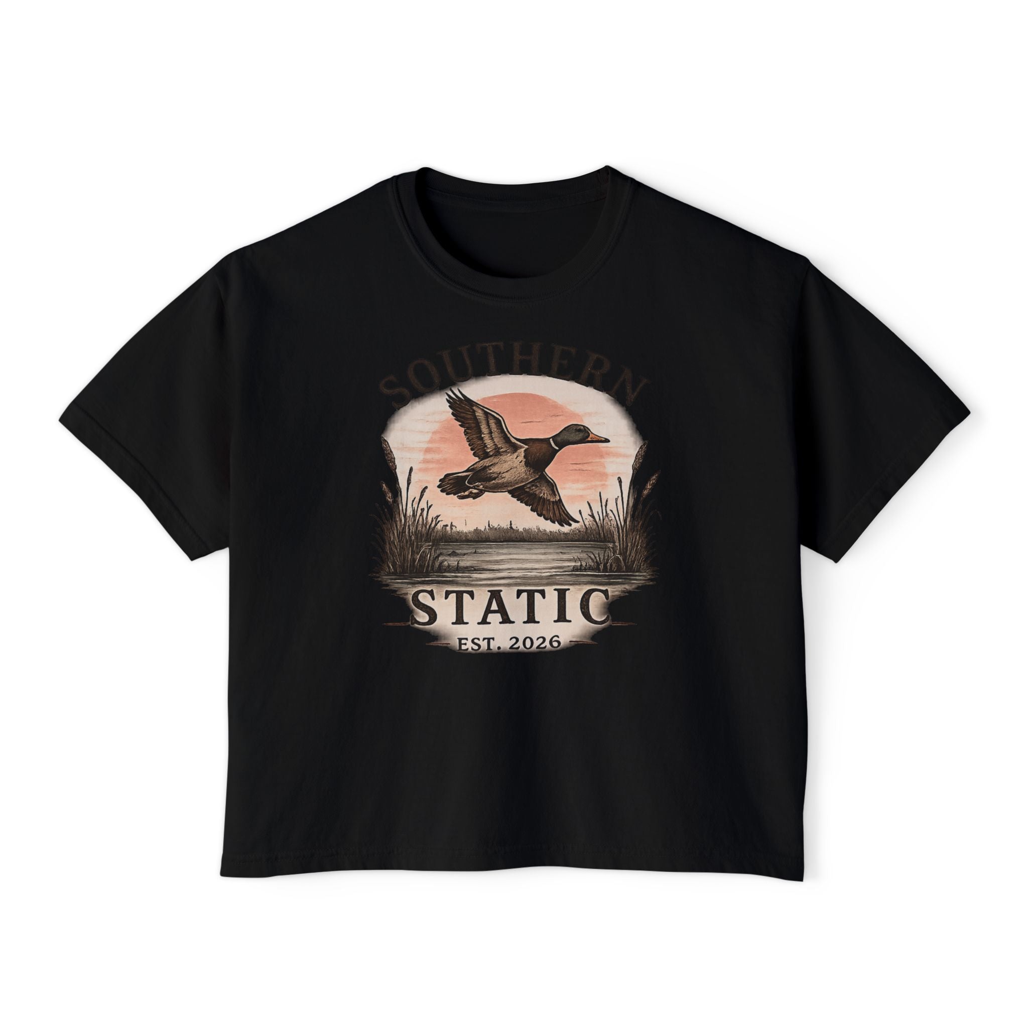 Southern Static Duck Tee — Women's Boxy Hunting Shirt