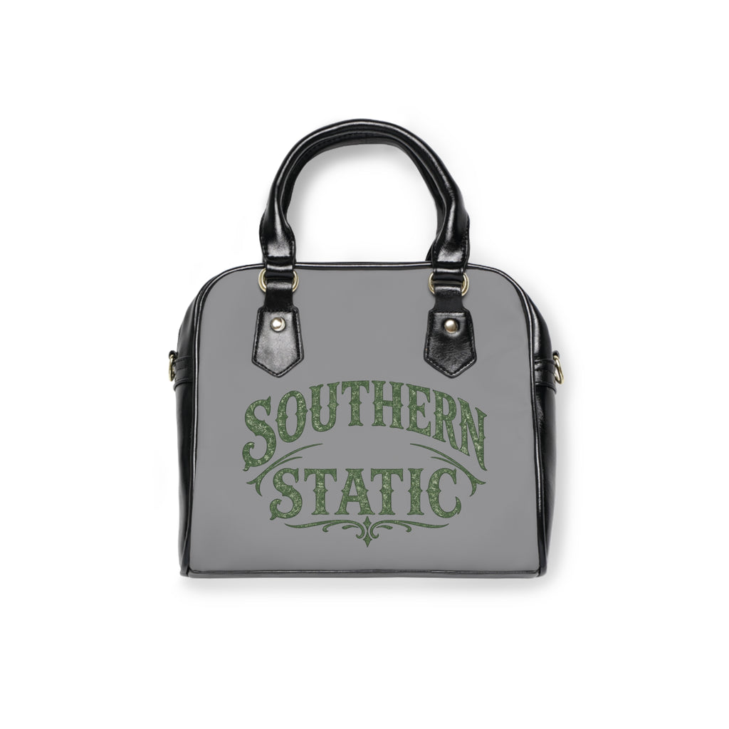 Southern Static Shoulder Handbag | Vintage Script Logo, White & Black Accent
