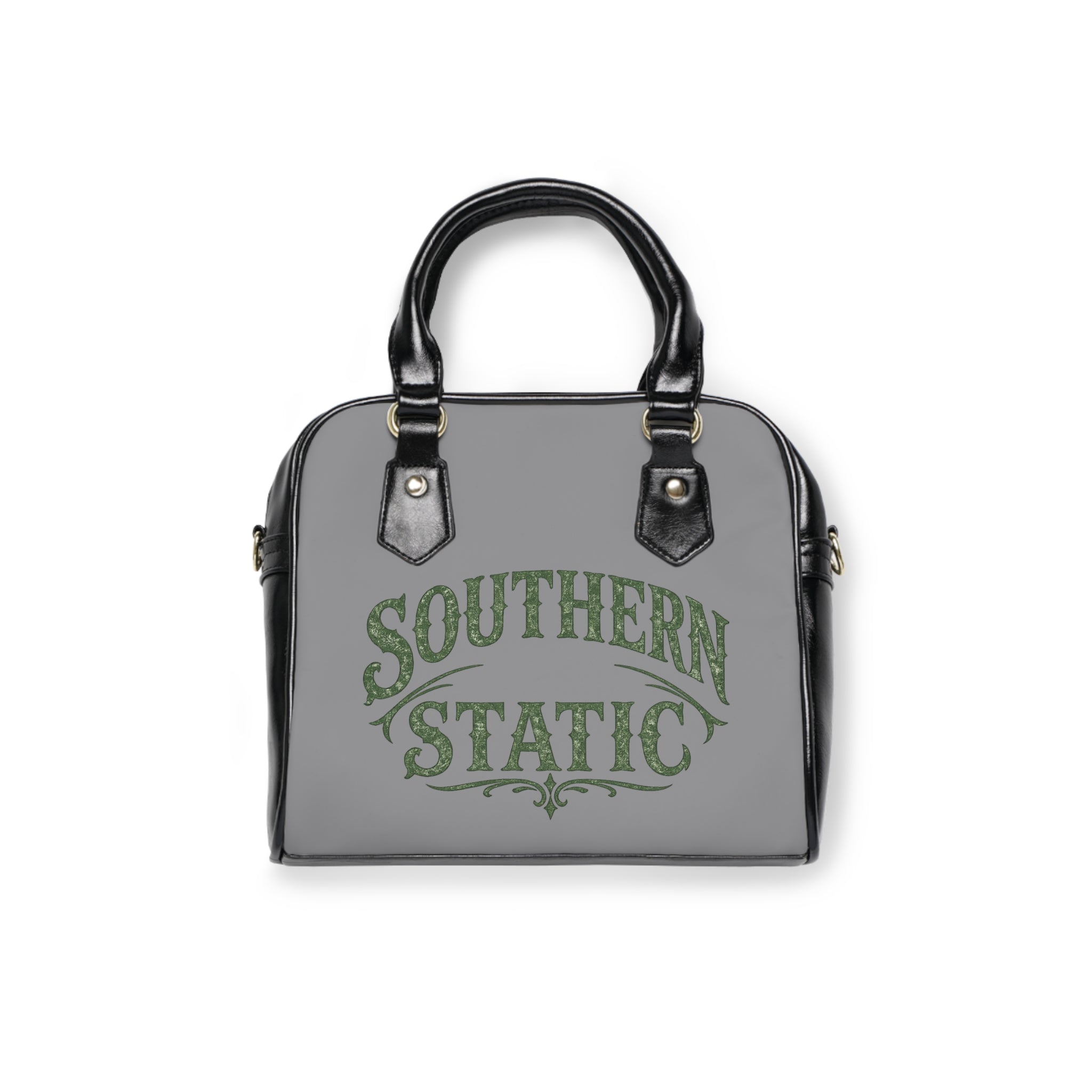 Southern Static Shoulder Handbag | Vintage Script Logo, White & Black Accent