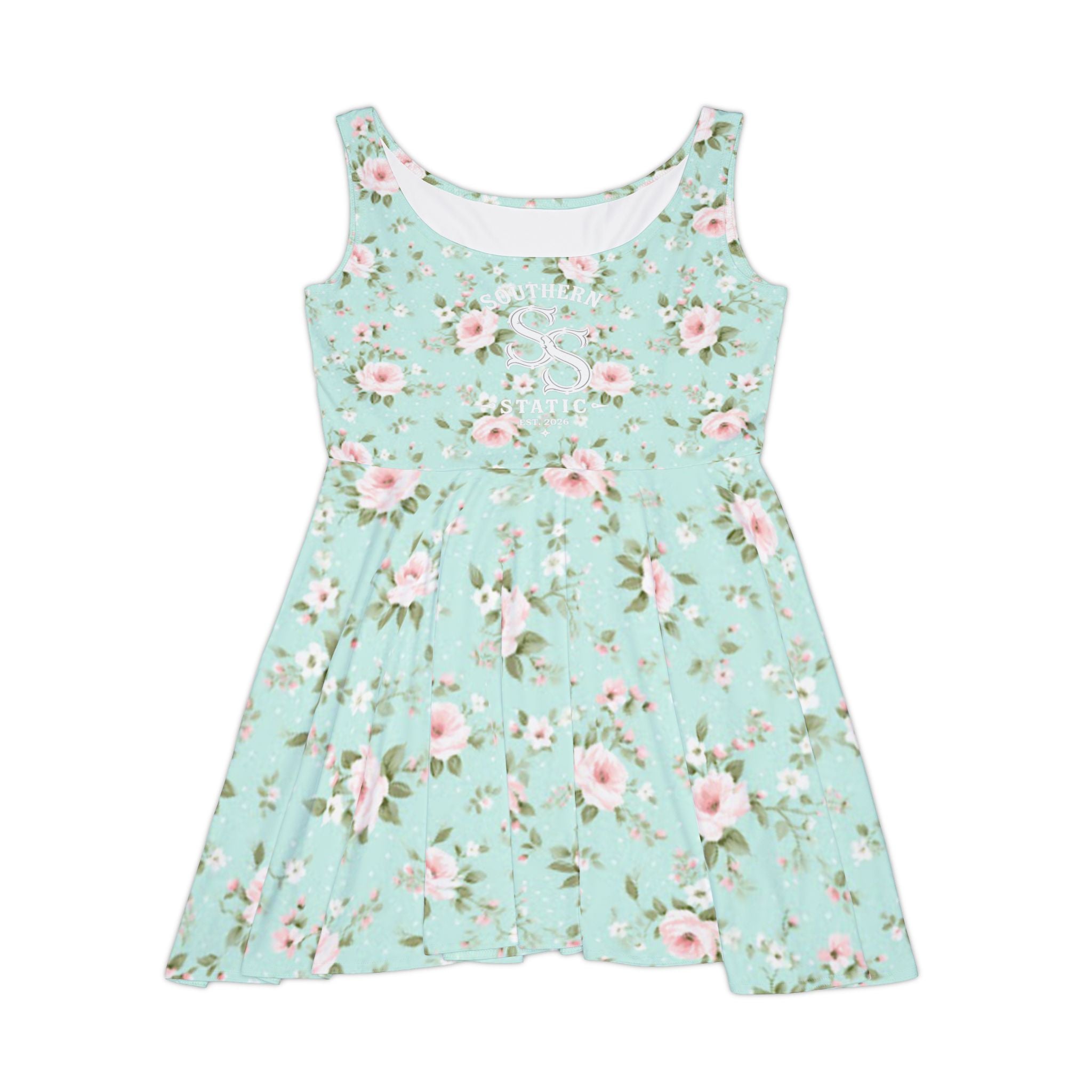 Floral Mint Skater Dress — Vintage Rose AOP