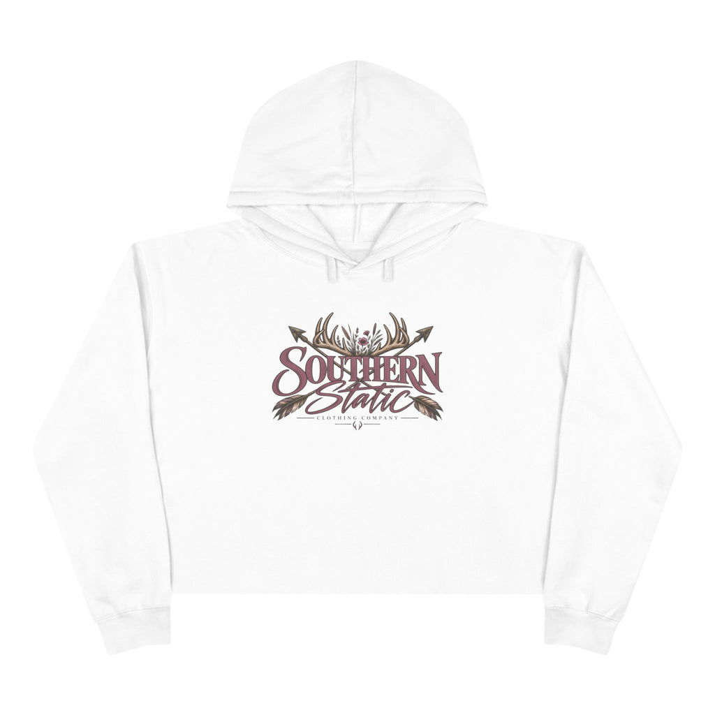 Southern Static Crop Hoodie - Women’s Cropped Pullover with Antler & Arrow Graphic