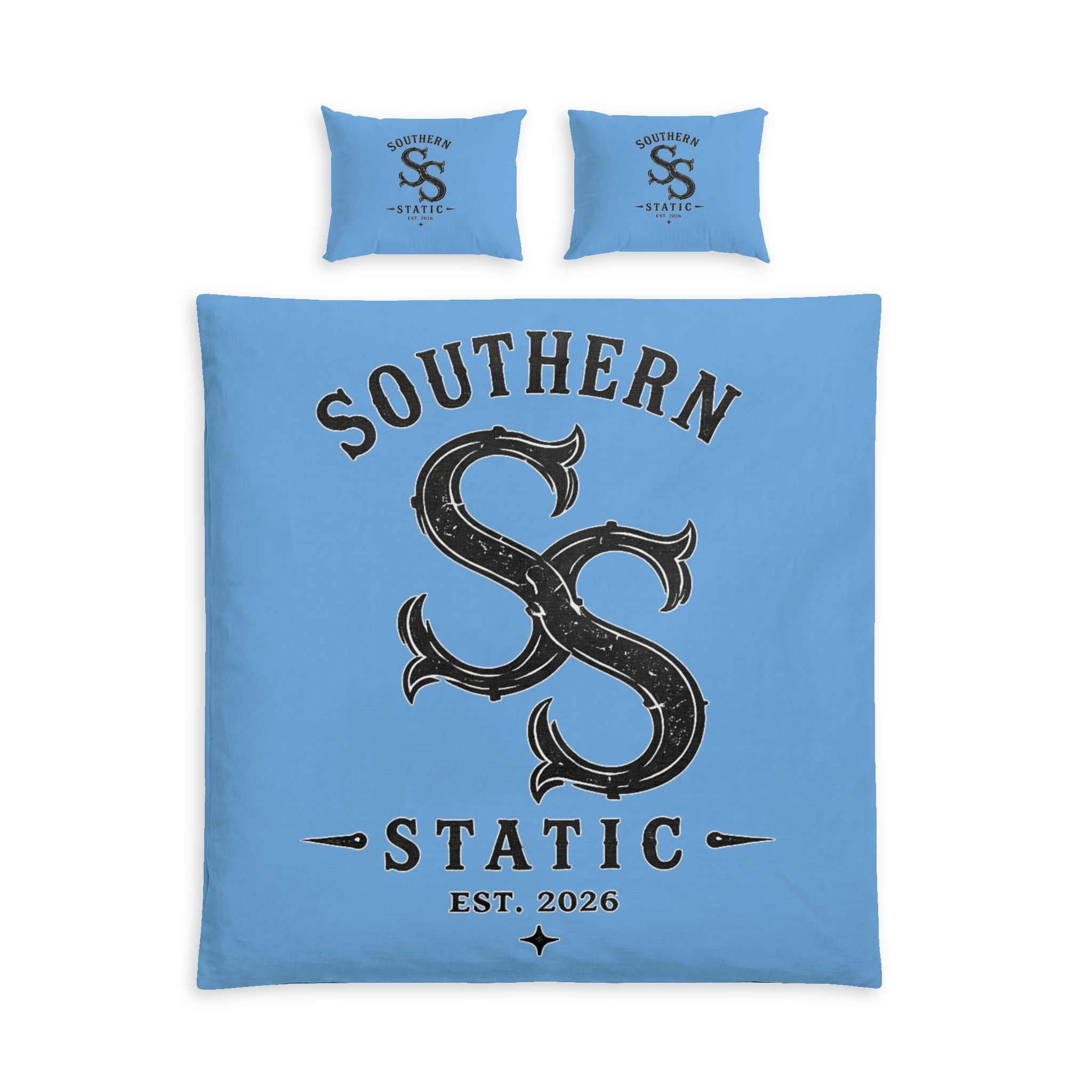 Southern Static Cotton Bed Set – Vintage Monogram Duvet Cover with Pillows