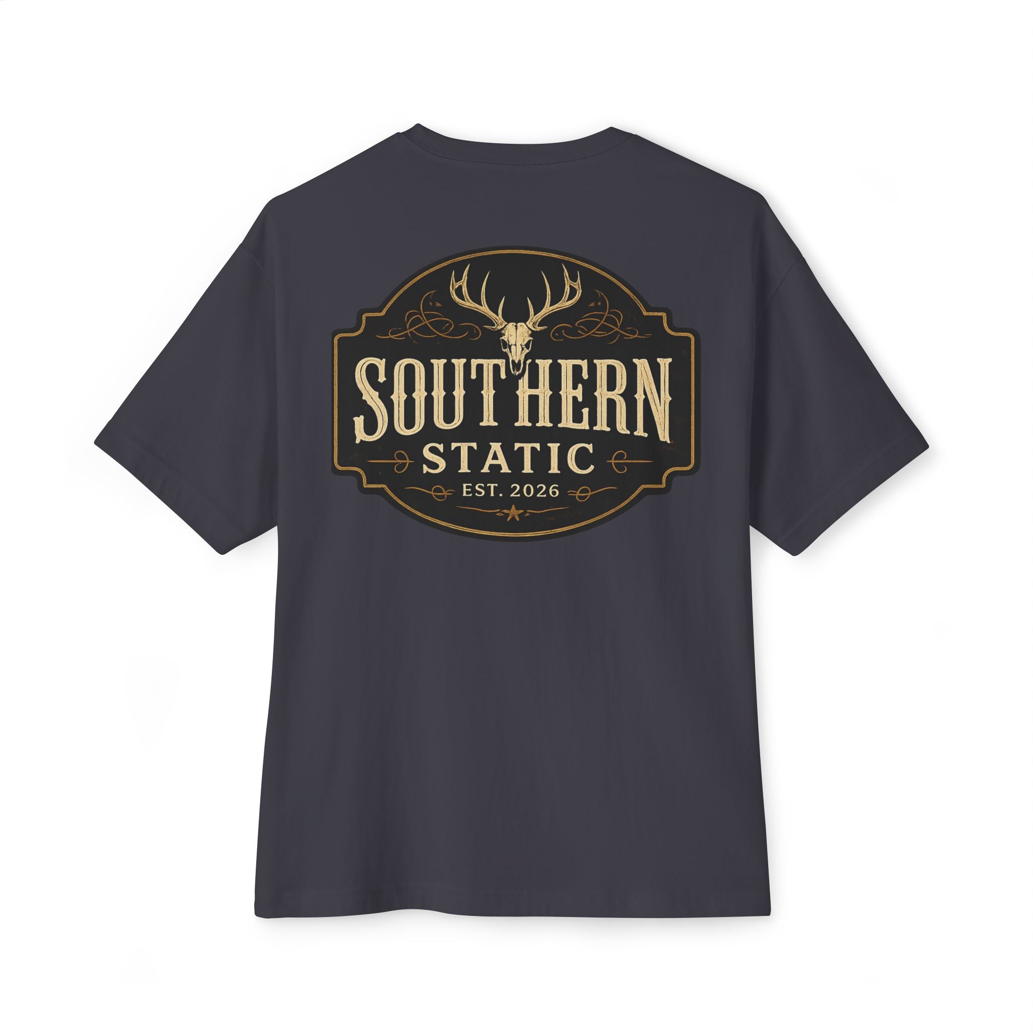 Southern Static Logo Tee — Vintage Deer Patch Oversized T-Shirt