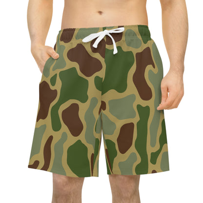 Camo Athletic Long Shorts — Green Woodland Camouflage Performance Shorts