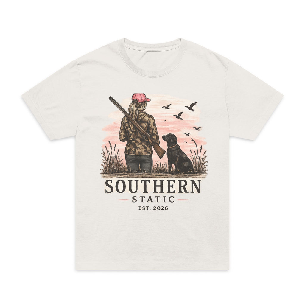 Girl’s T-Shirt — Southern Static Hunting Graphic Tee (dog, hunter, est. 2016)