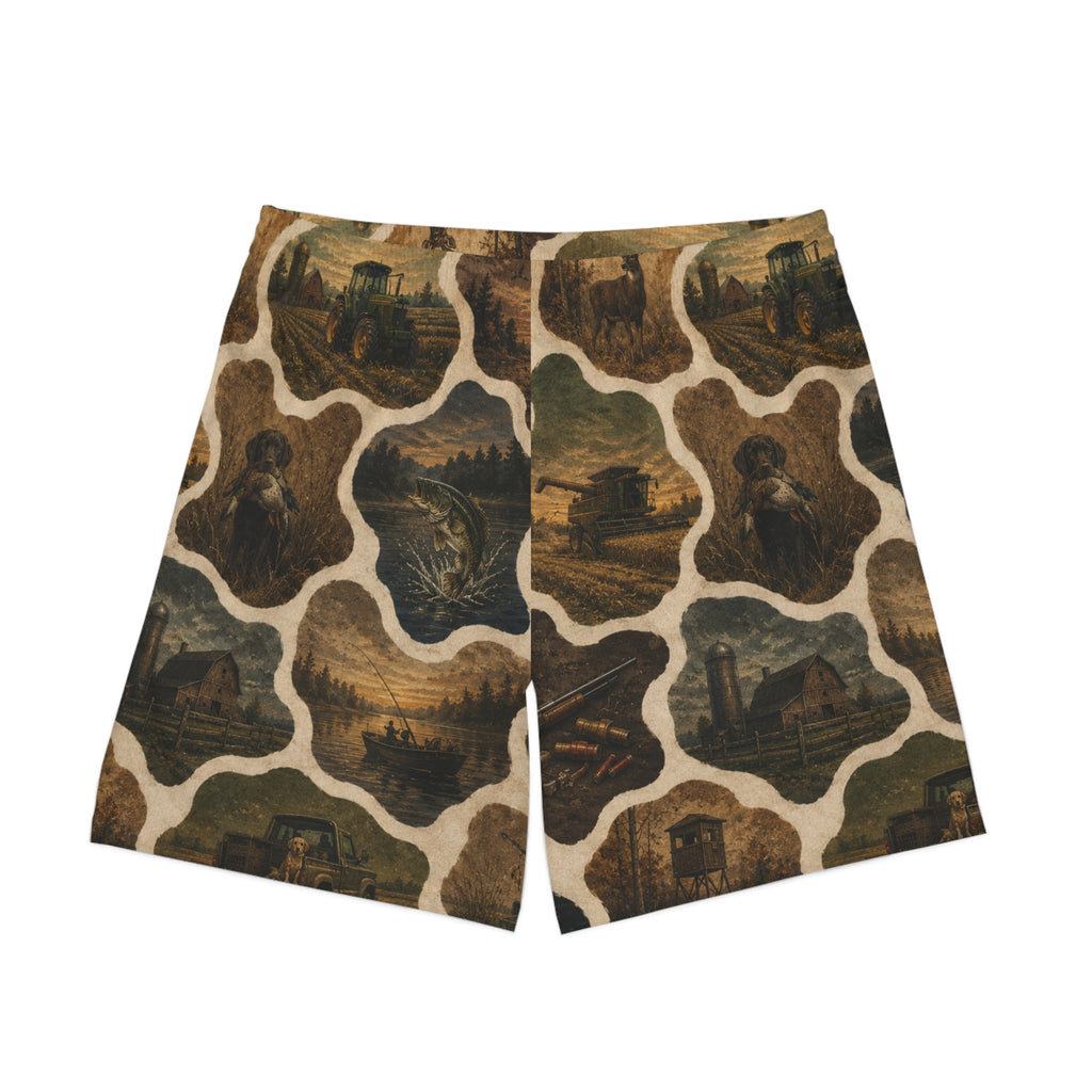 Vintage Nautical Beach Shorts — Coastal Lighthouse Pattern