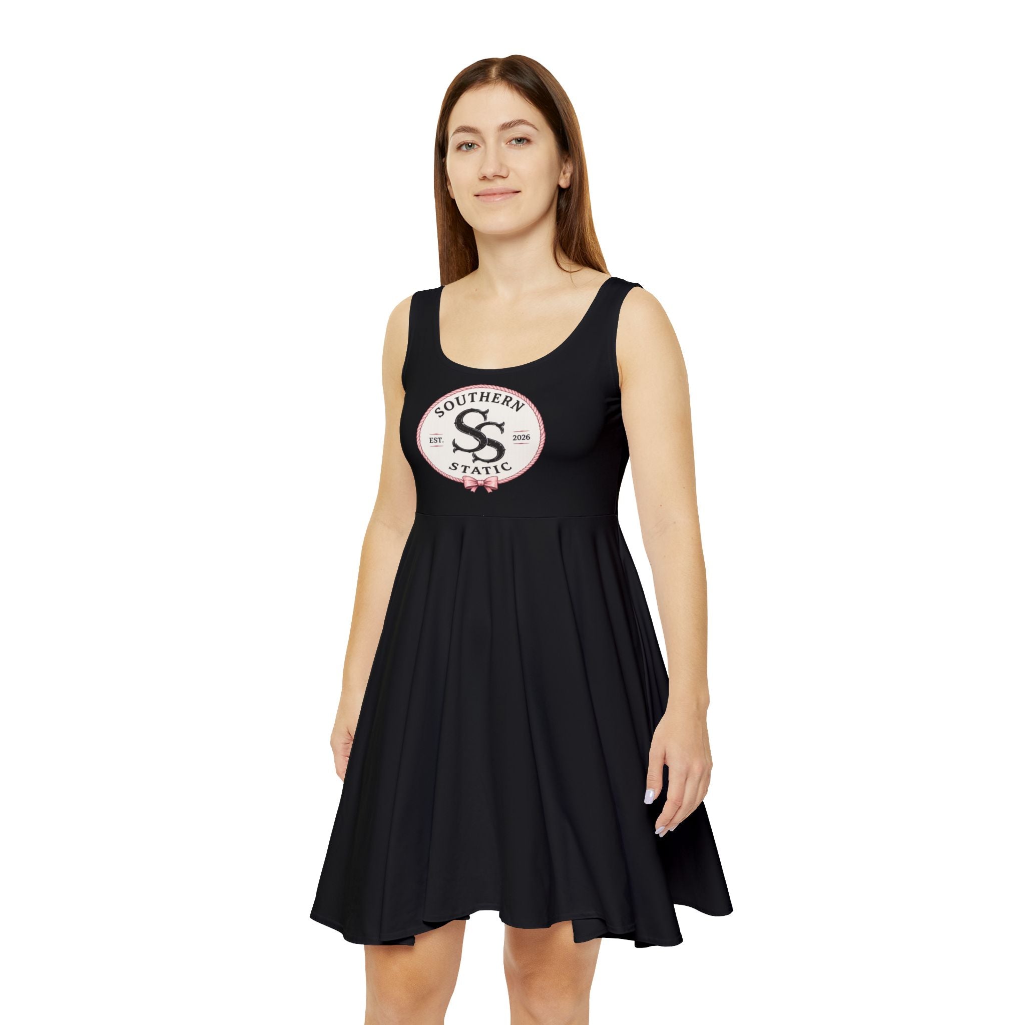 Southern Static Logo Skater Dress — Women's Black AOP Casual Sundress
