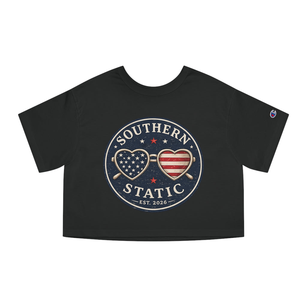Women’s Southern Static Cropped T-Shirt – Patriotic Heart Logo
