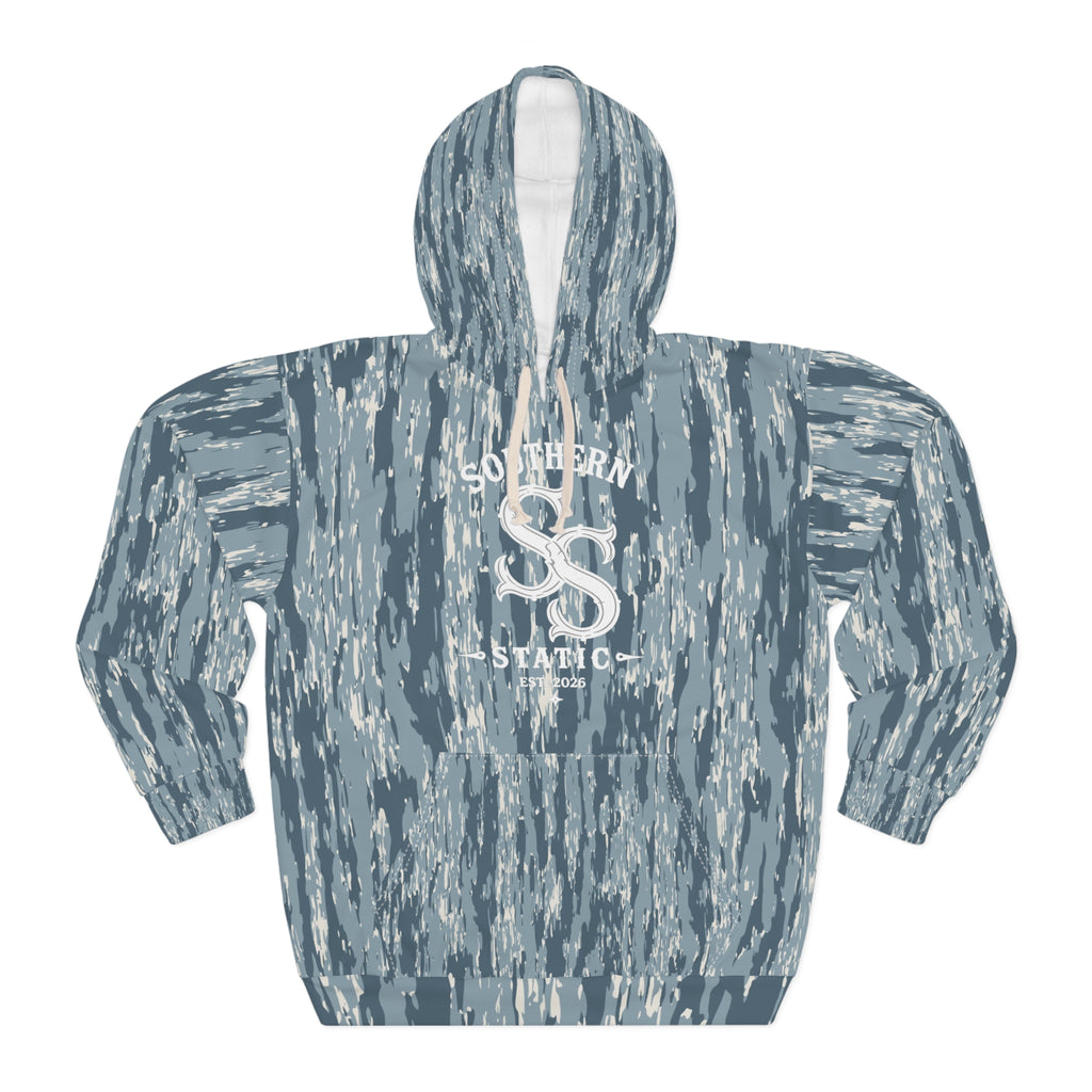Camo Blue All-Over Print Hoodie — Southern Shackle Logo
