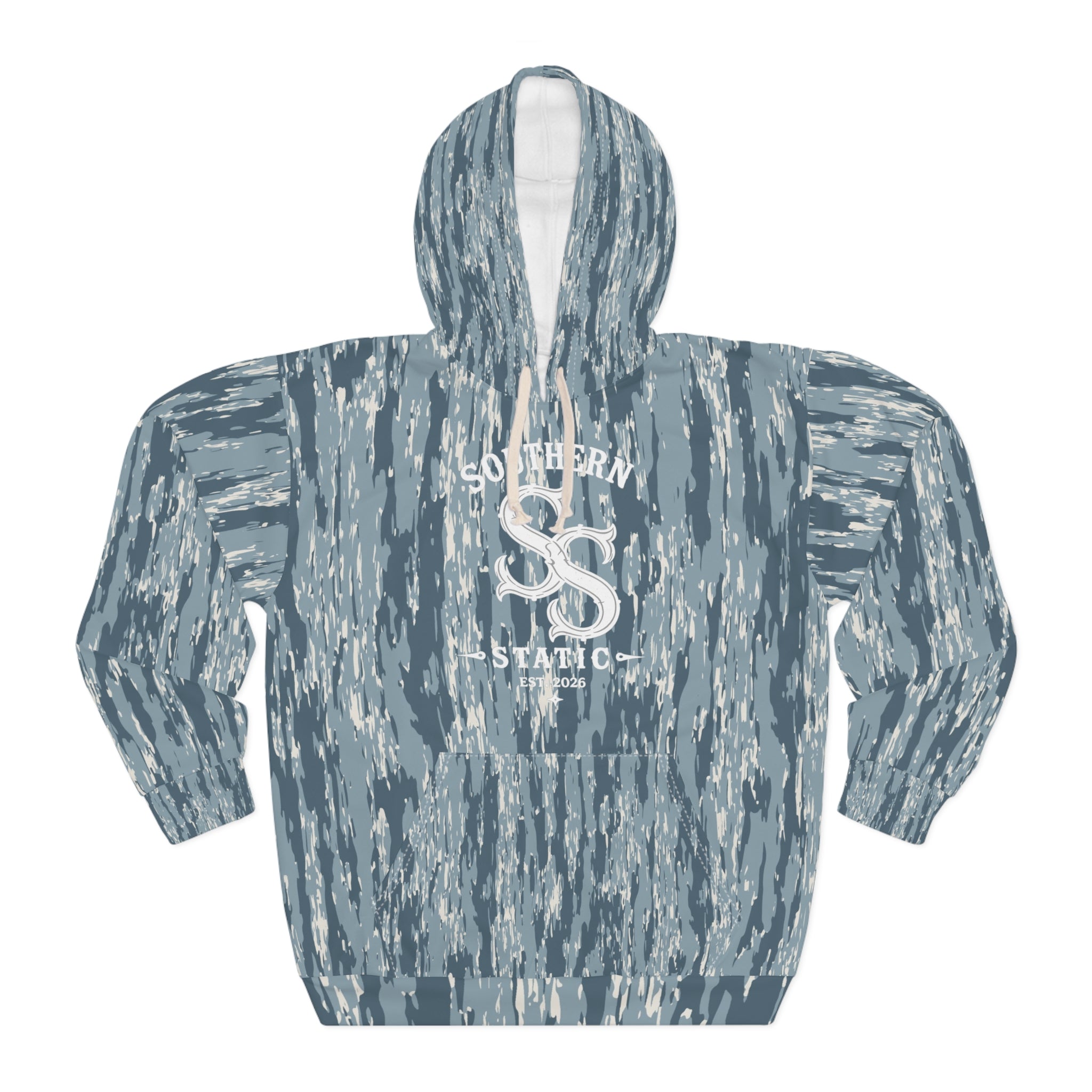 Camo Blue All-Over Print Hoodie — Southern Shackle Logo