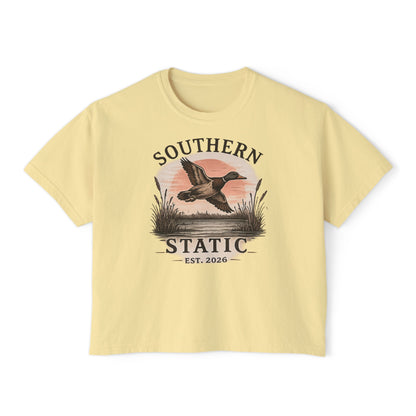 Southern Static Duck Tee — Women's Boxy Hunting Shirt