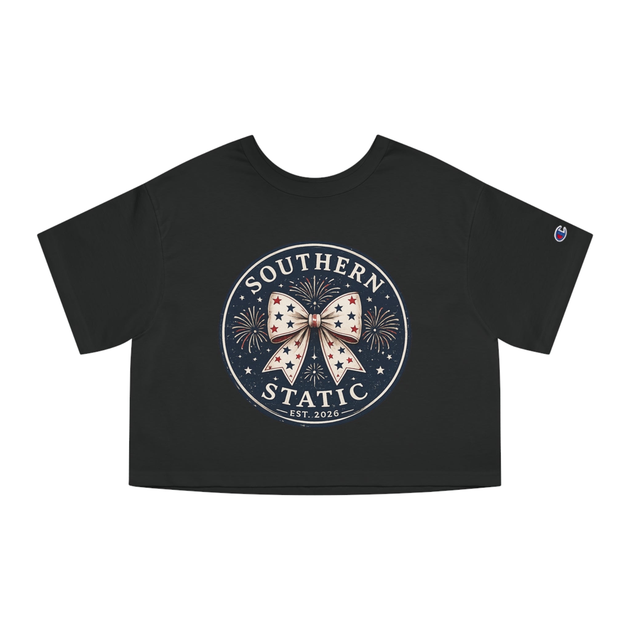 Women’s Southern Static Cropped Tee — Patriotic Bow Graphic Women's T-Shirt
