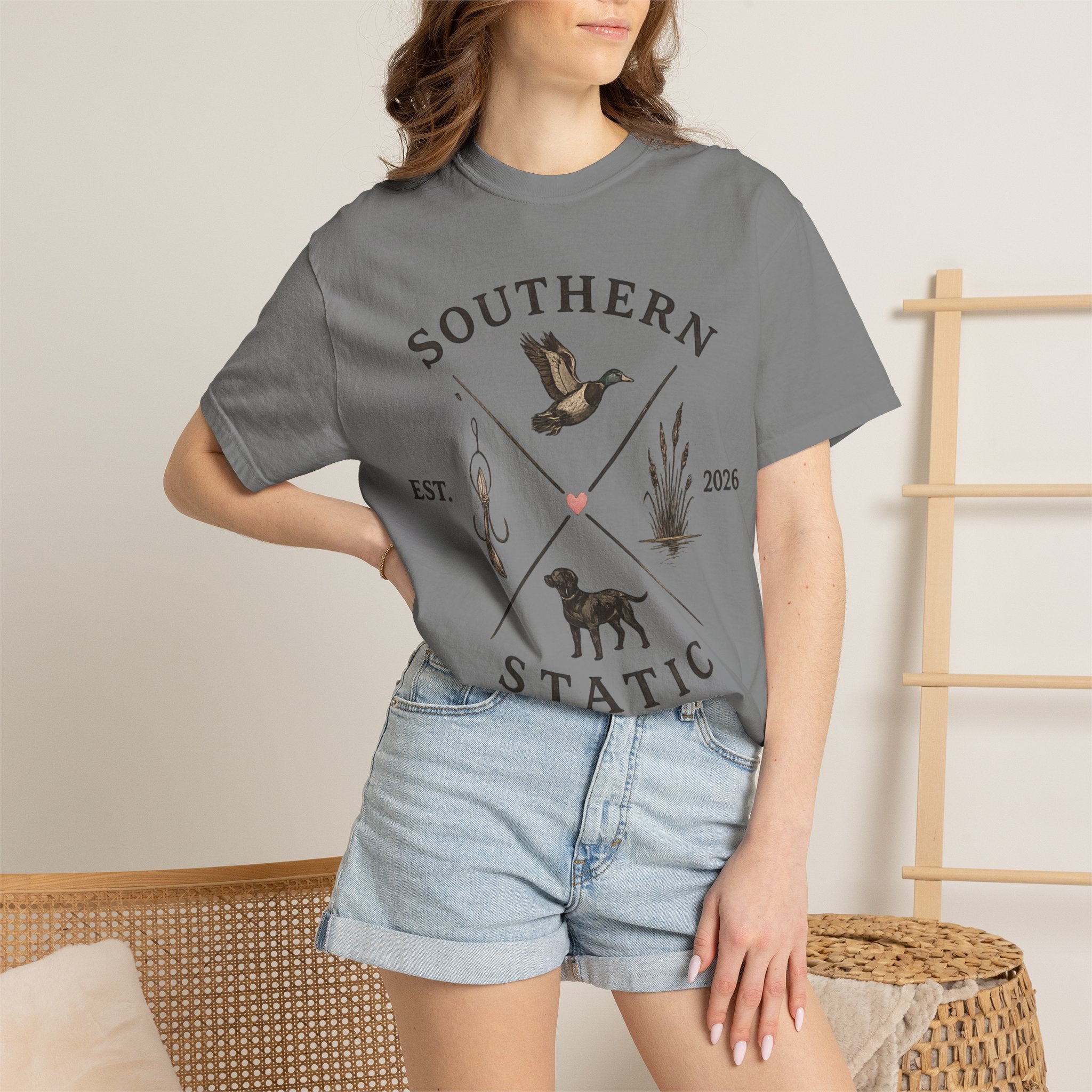 Southern Static Fishing & Hunting T-Shirt — Outdoor Dog, Duck & Marsh Graphic