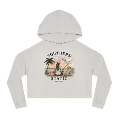 Southern Static Cropped Hoodie – Coastal Sunset Graphic