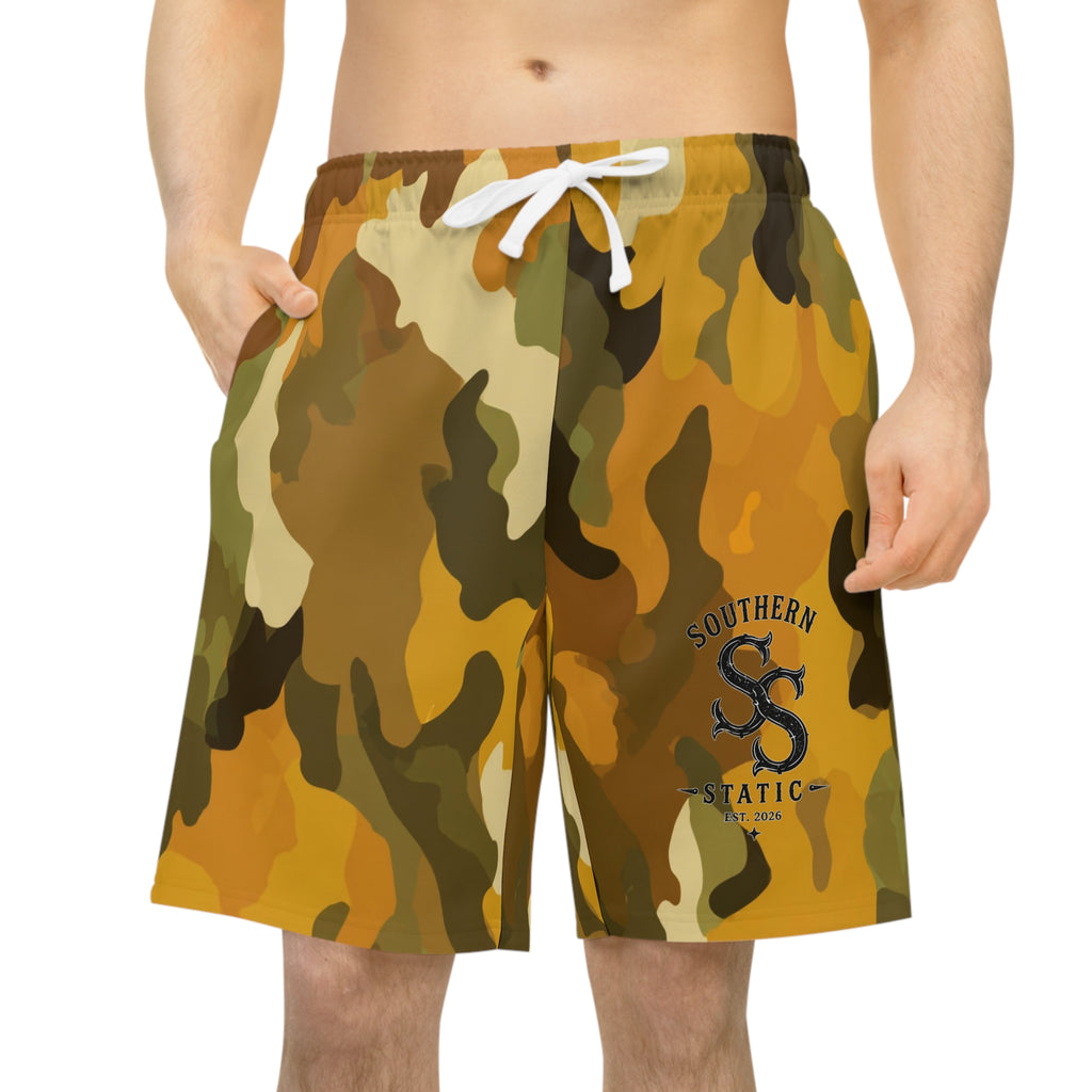 Camo Athletic Long Shorts — Southern Static Logo Performance Swim/Workout Shorts