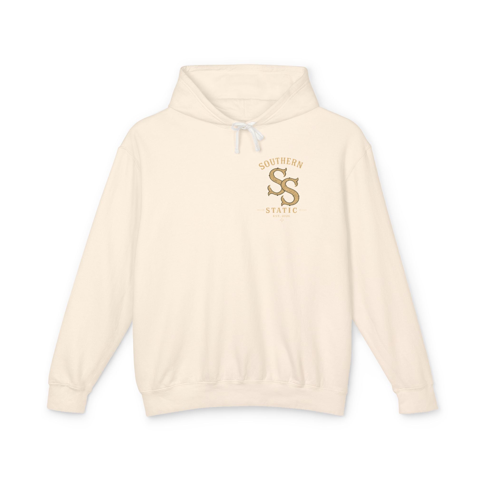 Southern Static Vintage Deer Logo Hoodie — Lightweight Cream Pullover