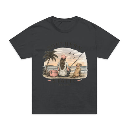 Girl’s Southern Static Fishing T-Shirt — Vintage Beach Sunset Tee (Est. 2013)
